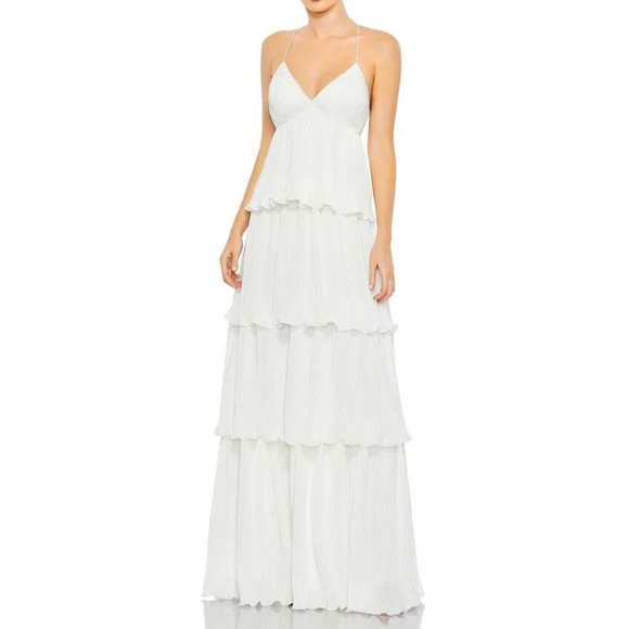 MAC DUGGAL White 49083 Spaghetti Strap Ruffle Layered Maxi Gown - Reemoly